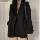 Set: Plain Single-breasted Blazer + Mini Pencil Skirt