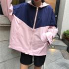 Colored Panel Hooded Zip Jacket Pink - One Size