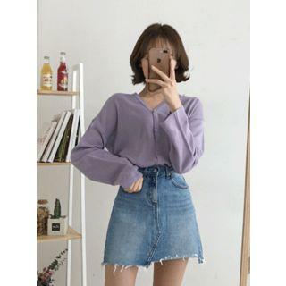 V-neck Wide-sleeve Colored Cardigan