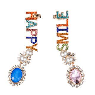 Faux Pearl Rhinestone Lettering Dangle Earring