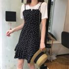 Dot Suspender Skirt / Plain Short-sleeve Top