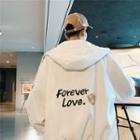 Couple Matching Letter Zip Hooded Jacket