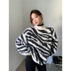 Turtleneck Sweater Zebra Pattern - Black & White - One Size