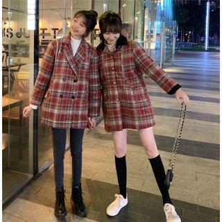 Plaid Hairy Padded Long Coat