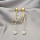 Curve Alloy Faux Pearl Dangle Earring E2994 - 1 Pr - Gold - One Size