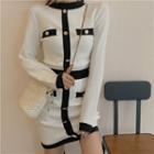 Long-sleeve Color Panel Mini Sheath Knit Dress