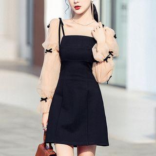 Lantern-sleeve Bow Detail Mini A-line Dress