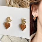 Heart Dangle Earring 1 Pair - Stud Earring - Heart - Brown - One Size