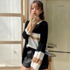 Color Block Sweater / Faux Leather Shorts