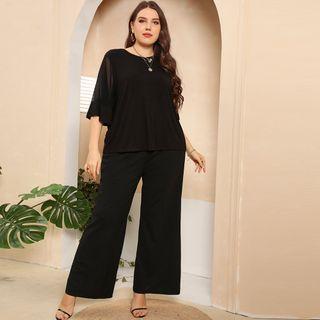 Set: Flared-sleeve Blouse + Wide Leg Pants
