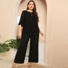 Set: Flared-sleeve Blouse + Wide Leg Pants