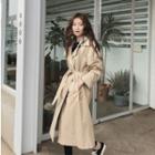 Hooded Double-breasted Trench Coat Beige - One Size