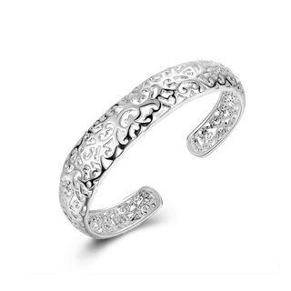 Elegant Fashion Hollow Pattern Open Bangle Silver - One Size