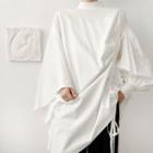 Turtle-neck Drawstring Asymmetric Long-sleeve Shirt White - One Size