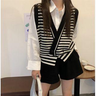 Asymmetrical Striped Button-up Sweater Vest