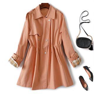Collared Drawstring Waist Snap Button Coat