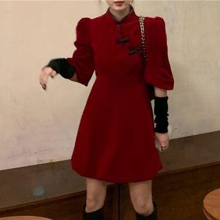Puff Elbow-sleeve A-line Dress / Arm Sleeve