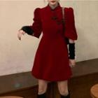 Puff Elbow-sleeve A-line Dress / Arm Sleeve