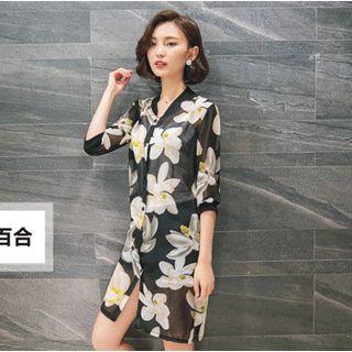 3/4-sleeve Long Chiffon Shirt
