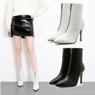 Zip Front High-heel Pointy-toe Short Boots