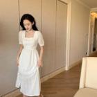 Square Collar Short-sleeved Split Dress