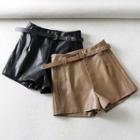 High Waist Faux Leather Shorts With Waist Belt