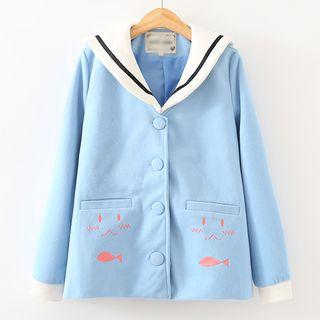 Sailor Collar Embroidered Woolen Jacket