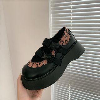Leopard Print Panel Platform Buckled Mary Jane Shoes
