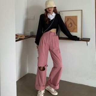 Paneled Sweatshirt / Wide-leg Cargo Pants