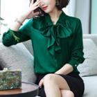 Ribbon-accent Long-sleeve Blouse