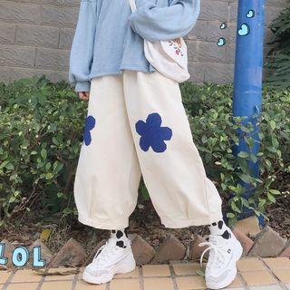 Floral Applique Harem Pants Almond - One Size