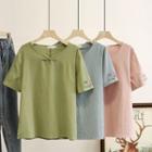 Short-sleeve Frog-buttoned Embroidered T-shirt