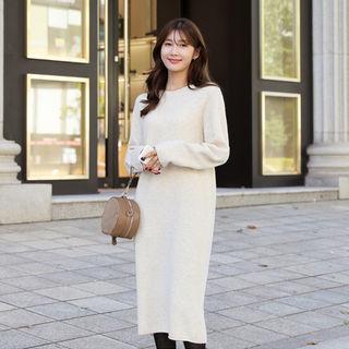 Slit-back Wool Blend Long Knit Dress