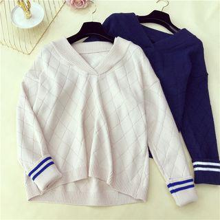 Long-sleeve V Neck Knit Sweater