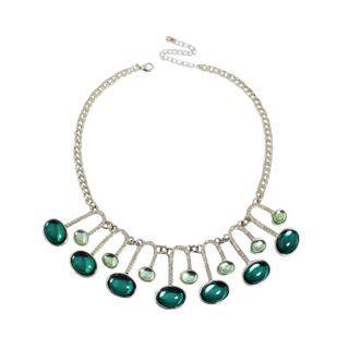 Faux Gemstone Fringed Alloy Choker 1 Pc - Green - One Size