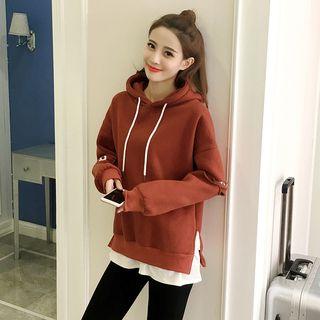 Mock Two-piece Lettering Slit-side Hoodie