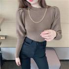 Chain Puff-sleeve Knit Top