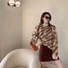 Zebra Print Sweater / Faux Leather A-line Skirt
