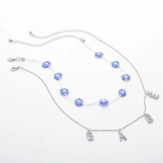 Rhinestone Letter Layered Necklace 0683 - Silver - One Size