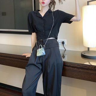 Short-sleeve Crop Shirt / Wide-leg Pants