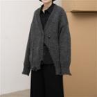 Asymmetrical Distressed Cardigan Black - One Size