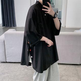 Snap Button Slit 3/4 Sleeve Shirt