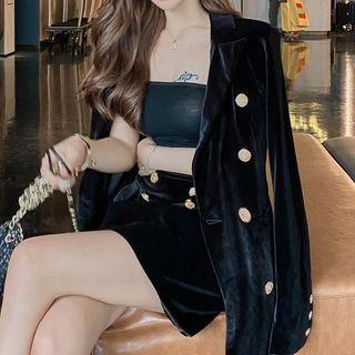 Velvet Double Breasted Coat / Skirt