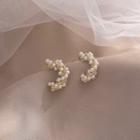 Beaded Ear Stud 1 Pair - Gold & White - One Size