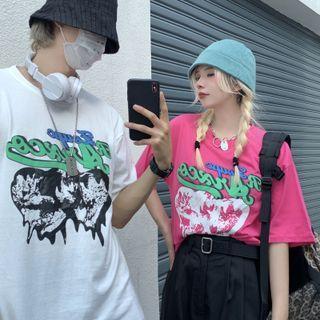 Short-sleeve Couple Heart Print T-shirt