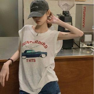 Car Print Tank Top Car Print - White - One Size