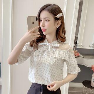 Dotted Lace Panel Short Sleeve Top