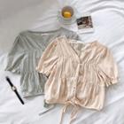Single-breasted V-neck Flare-sleeve Blouse