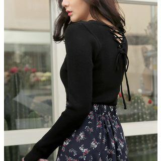 Long-sleeved Strappy Knitted V-neck Top
