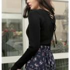 Long-sleeved Strappy Knitted V-neck Top
